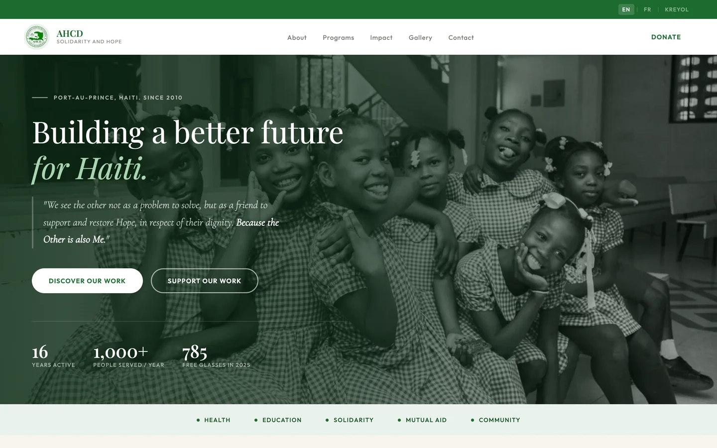Page d'accueil du site AHCD