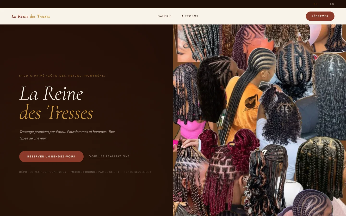 Page d'accueil du site La Reine des Tresses